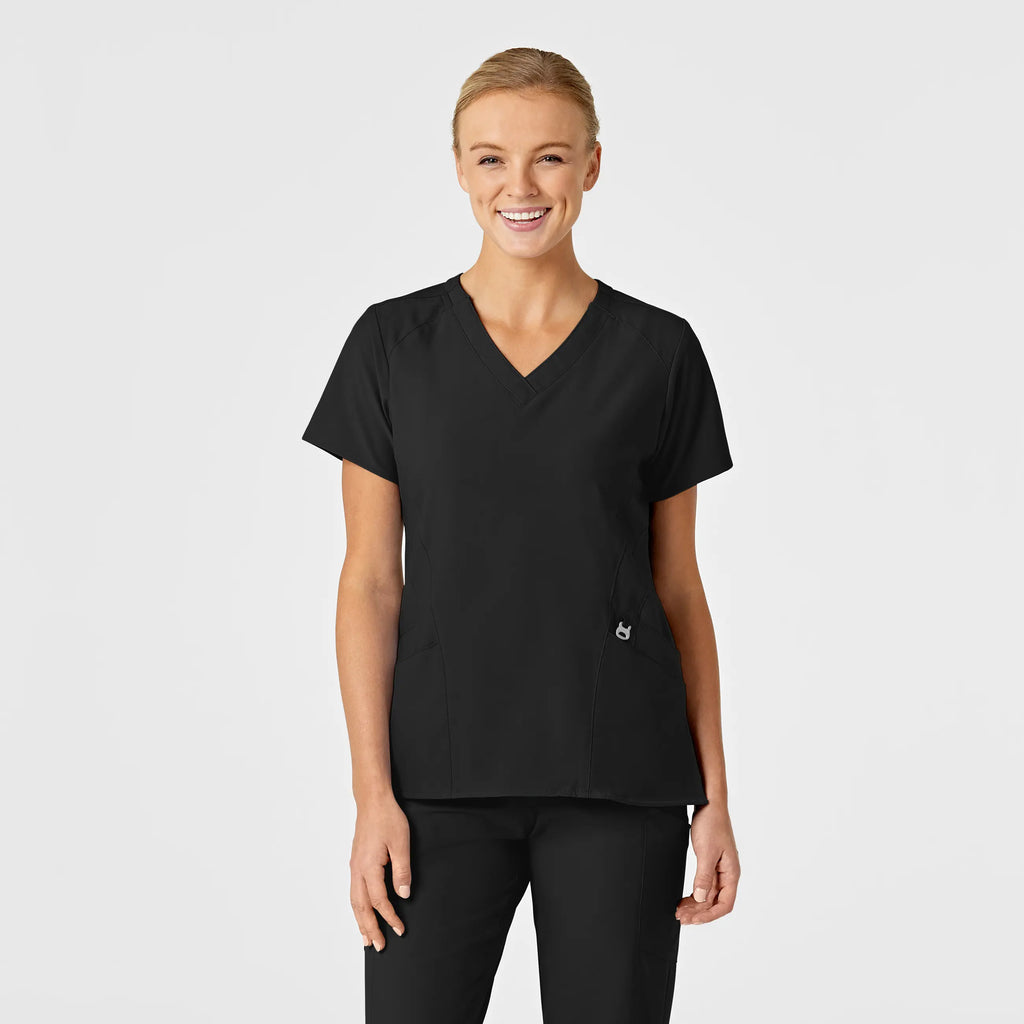 Wink Scrubs Women's Stylized V-Neck Scrub Top Black | scrub-supply.com