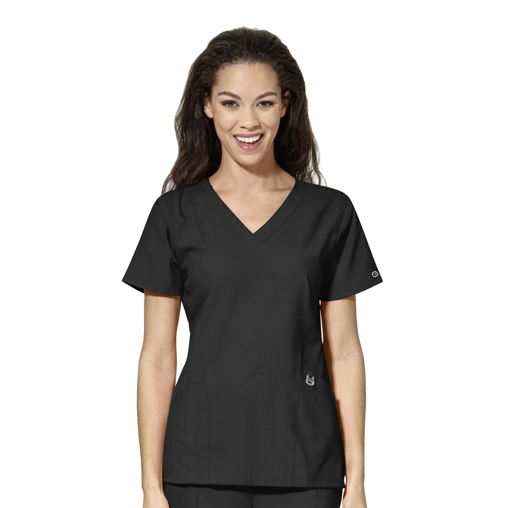 Wink Scrubs Women's Stylized V-Neck Scrub Top Black | scrub-supply.com