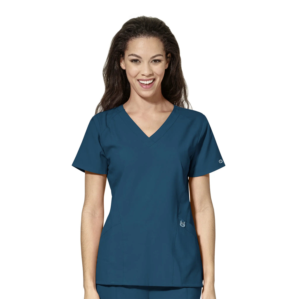 Wink Scrubs Women's Stylized V-Neck Scrub Top Caribbean Blue | scrub-supply.com