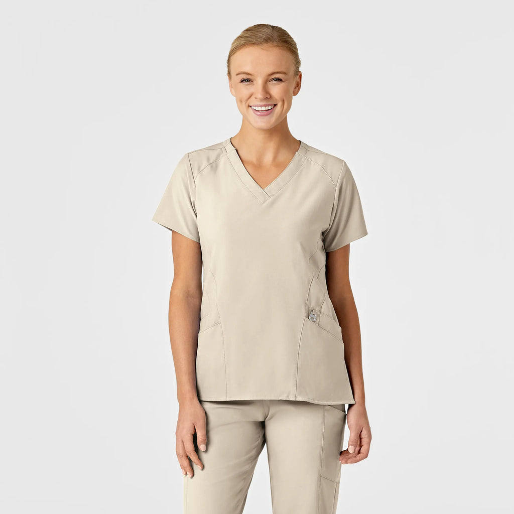 Wink Scrubs Women's Stylized V-Neck Scrub Top Khaki | scrub-supply.com