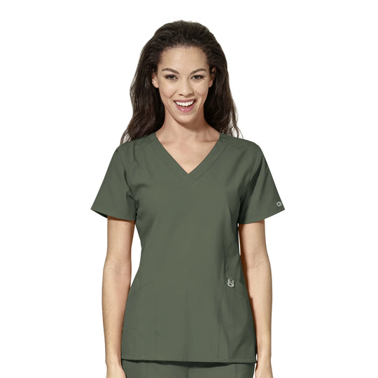 Wink Scrubs Women's Stylized V-Neck Scrub Top Olive | scrub-supply.com