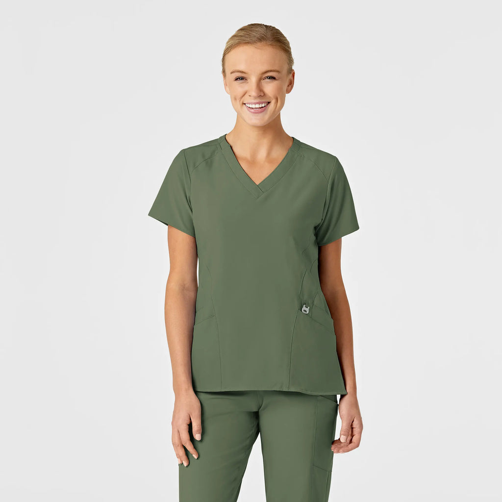 Wink Scrubs Women's Stylized V-Neck Scrub Top Olive | scrub-supply.com