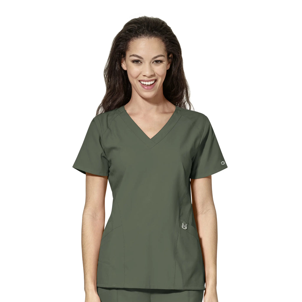 Wink Scrubs Women's Stylized V-Neck Scrub Top Olive | scrub-supply.com