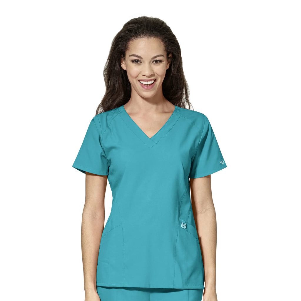 Wink Scrubs Women's Stylized V-Neck Scrub Top Teal | scrub-supply.com