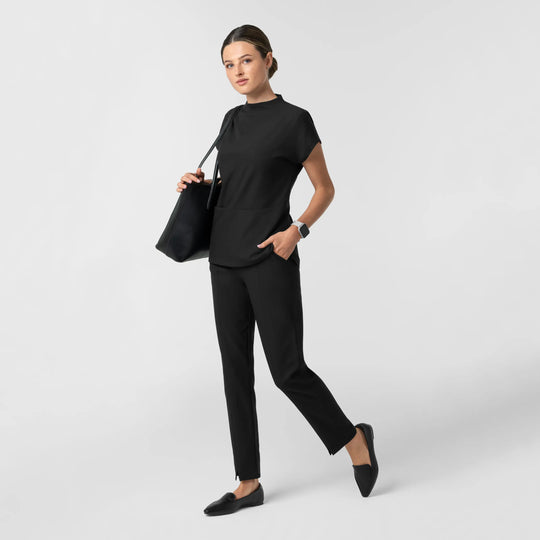 Wink Scrubs Women's Cowl High Neck Scrub Top Black | scrub-supply.com