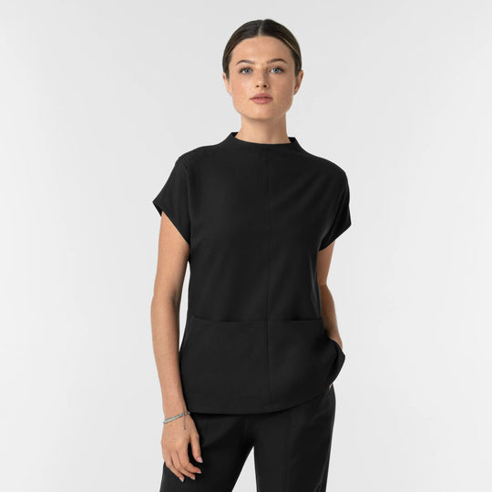 Wink Scrubs Women's Cowl High Neck Scrub Top Black | scrub-supply.com