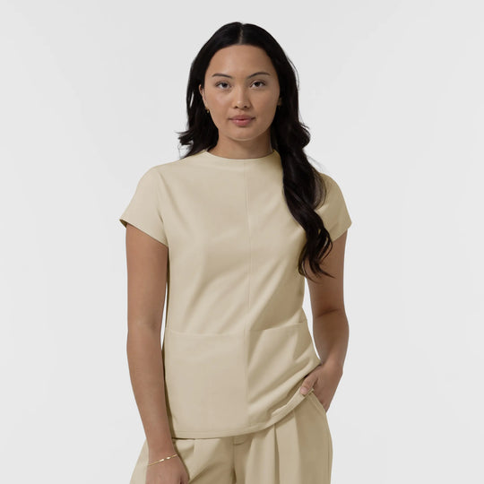 Wink Scrubs Women's Cowl High Neck Scrub Top Coconut Milk | scrub-supply.com