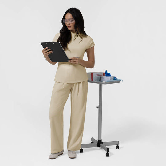 Wink Scrubs Women's Cowl High Neck Scrub Top Coconut Milk | scrub-supply.com