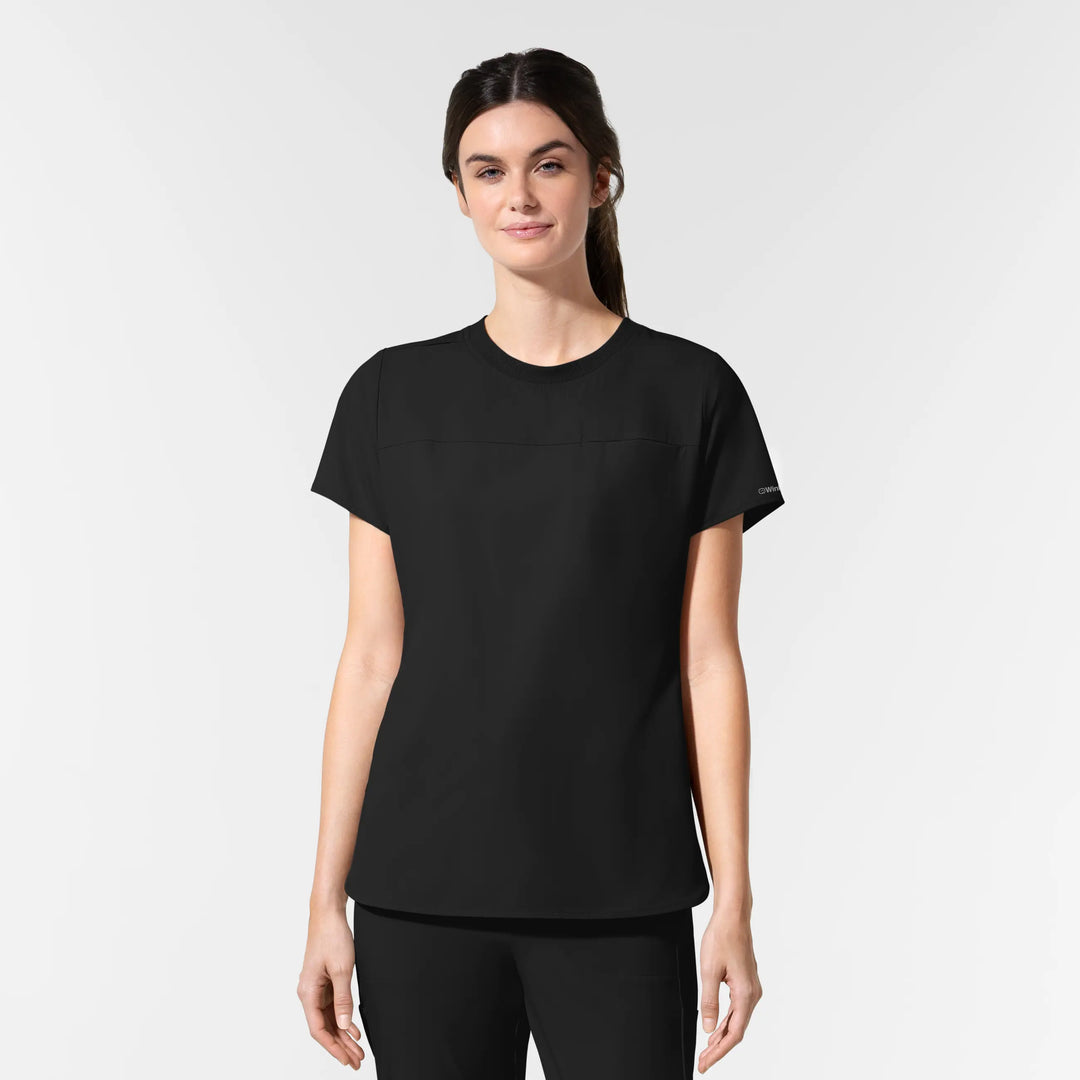 Wink Scrubs Women's Pulse Crew Neck Tuck-in Scrub Top Black | scrub-supply.com