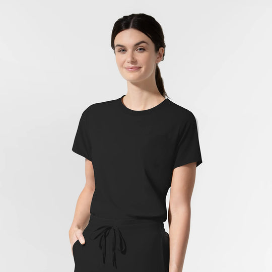 Wink Scrubs Women's Pulse Crew Neck Tuck-in Scrub Top Black | scrub-supply.com