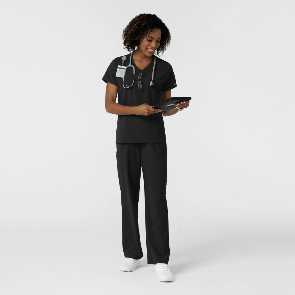 Wink Scrubs Women's NURTUR V-Neck Scrub Top Black | scrub-supply.com