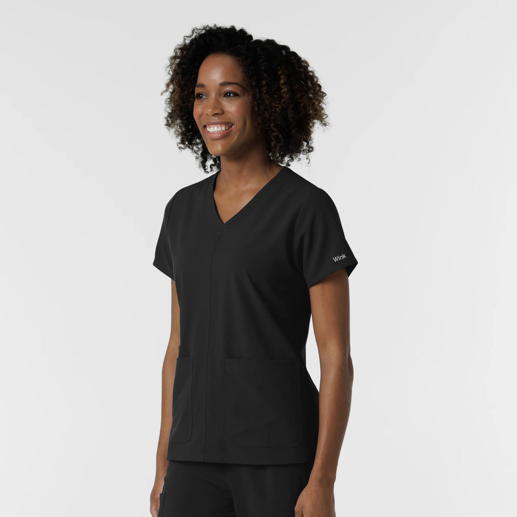 Wink Scrubs Women's NURTUR V-Neck Scrub Top Black | scrub-supply.com