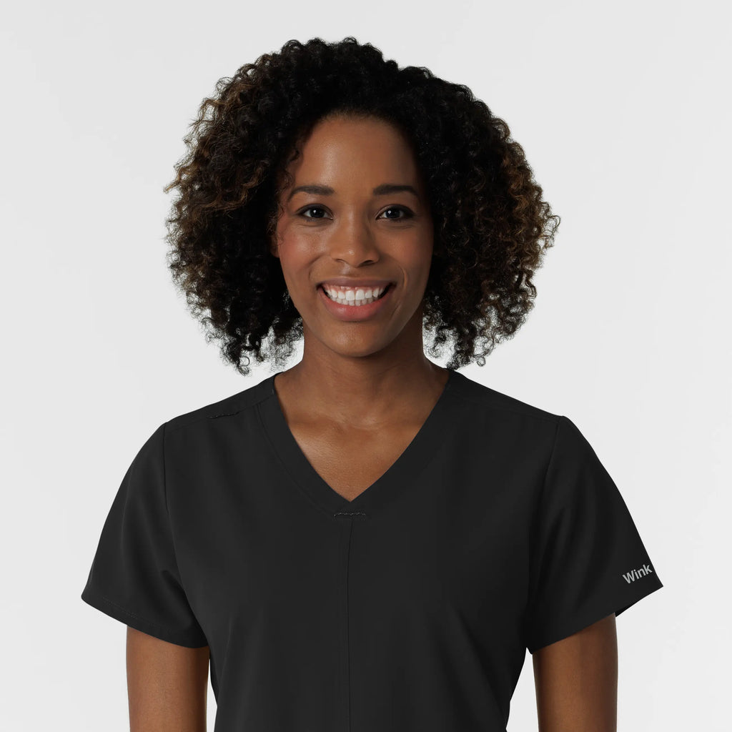 Wink Scrubs Women's NURTUR V-Neck Scrub Top Black | scrub-supply.com