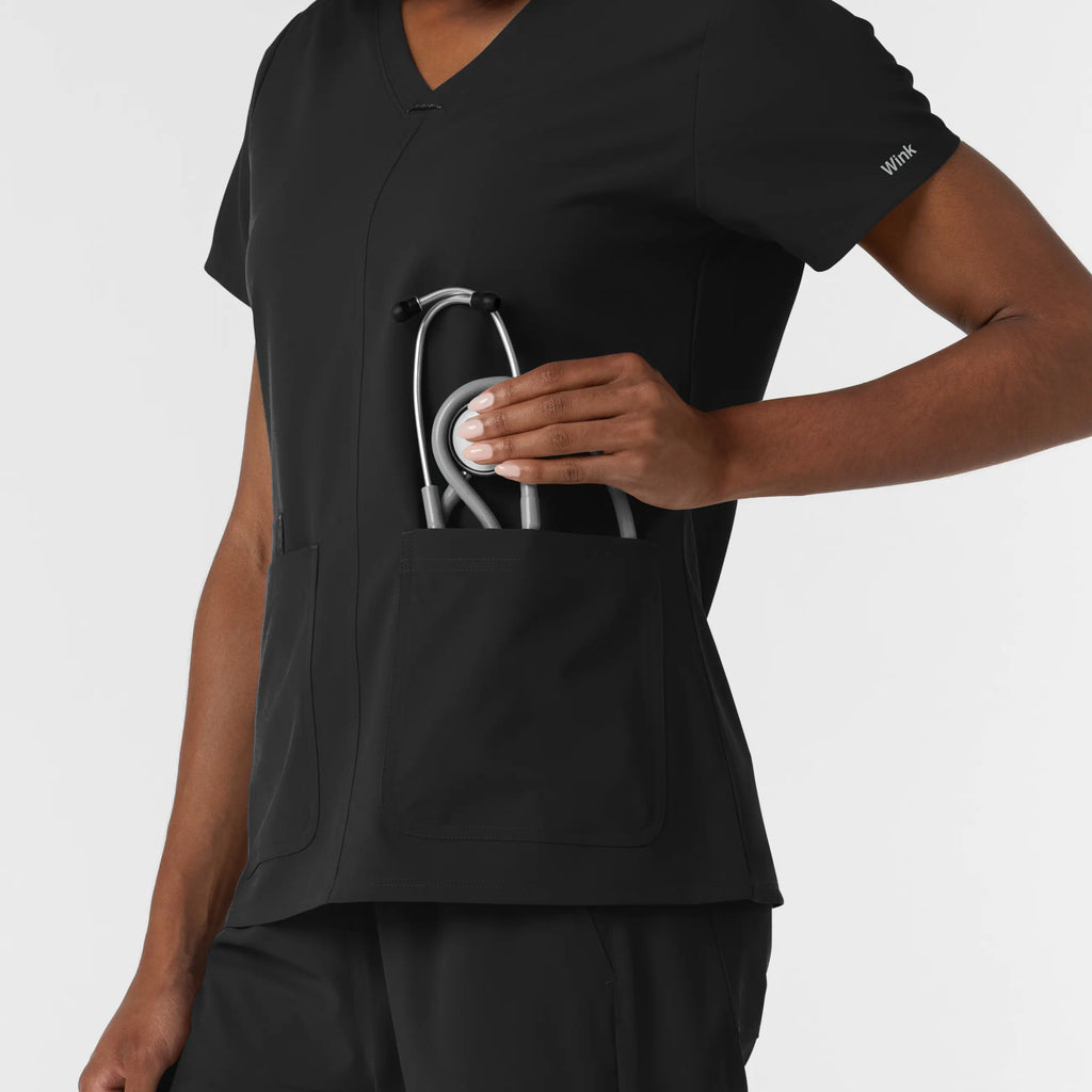 Wink Scrubs Women's NURTUR V-Neck Scrub Top Black | scrub-supply.com