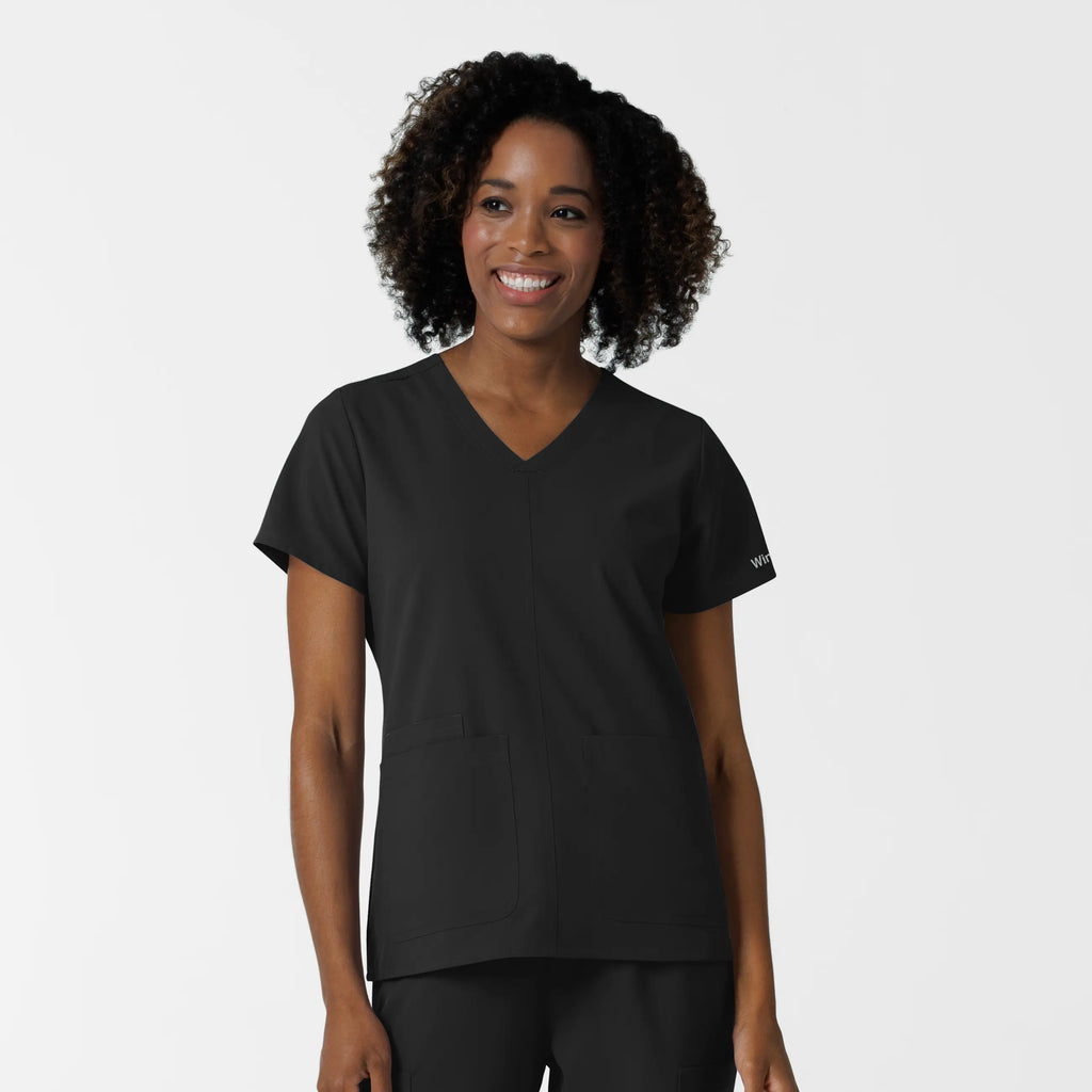 Wink Scrubs Women's NURTUR V-Neck Scrub Top Black | scrub-supply.com