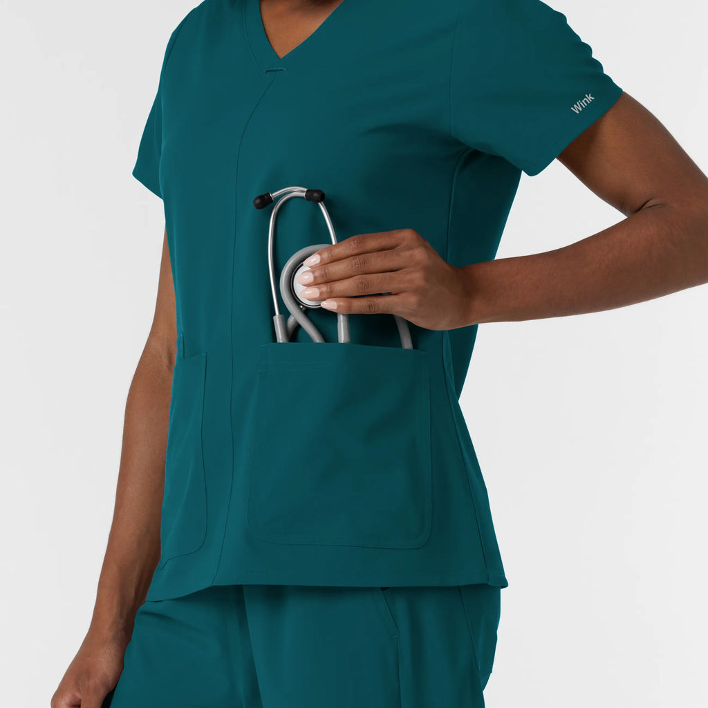 Wink Scrubs Women's NURTUR V-Neck Scrub Top Caribbean Blue | scrub-supply.com