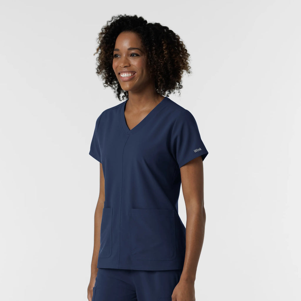 Wink Scrubs Women's NURTUR V-Neck Scrub Top Navy | scrub-supply.com