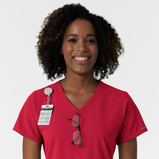 Wink Scrubs Women's NURTUR V-Neck Scrub Top Red | scrub-supply.com