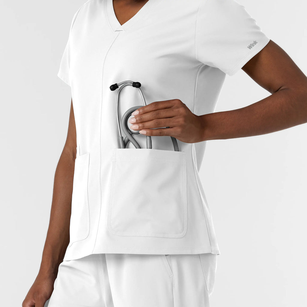 Wink Scrubs Women's NURTUR V-Neck Scrub Top White | scrub-supply.com