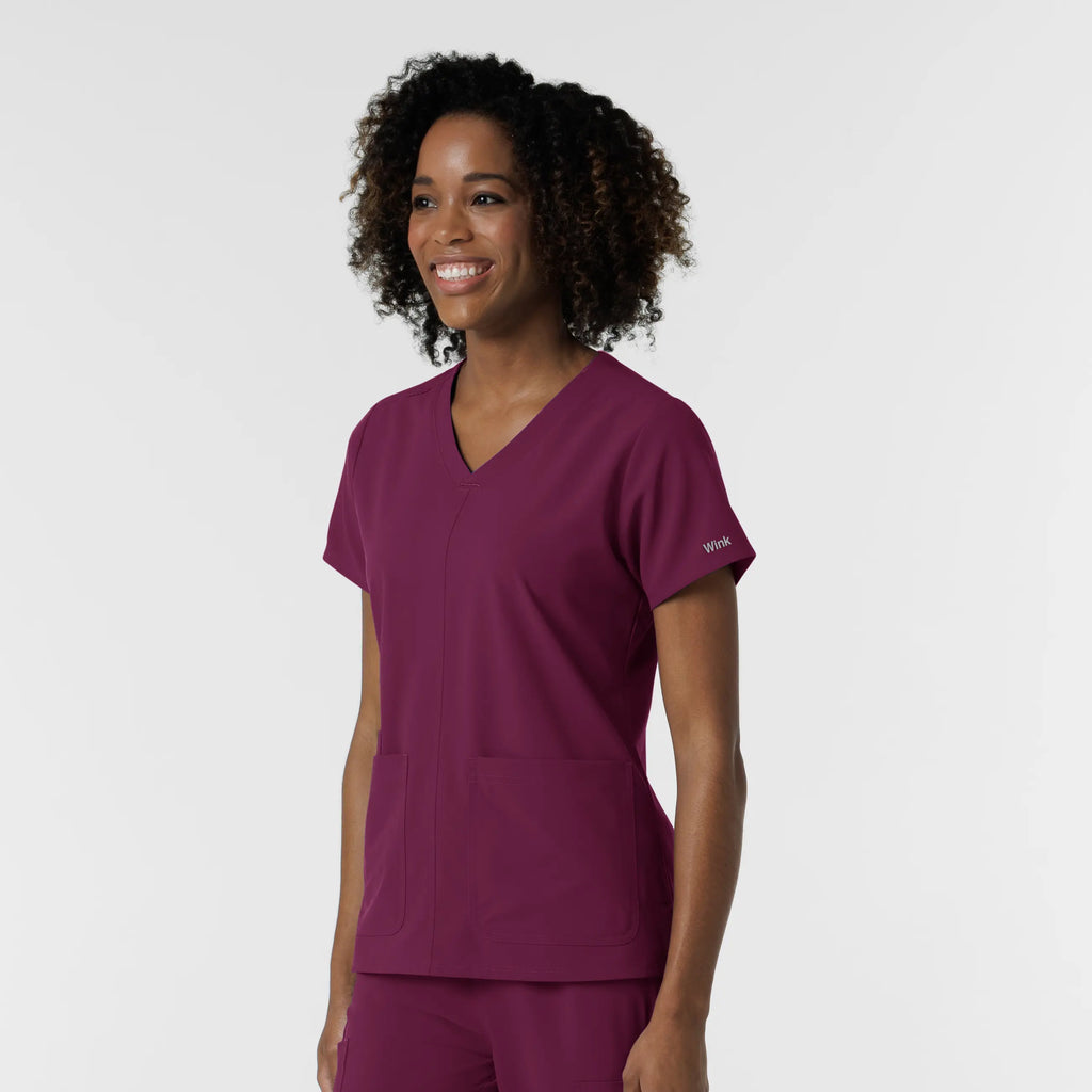 Wink Scrubs Women's NURTUR V-Neck Scrub Top Wine | scrub-supply.com