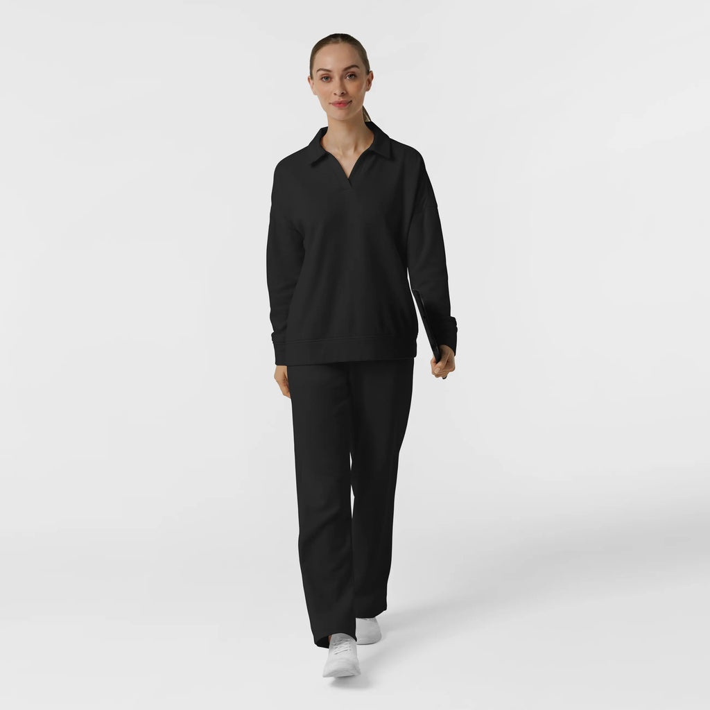 Wink Scrubs Women's Relaxed Pullover Polo Black | scrub-supply.com