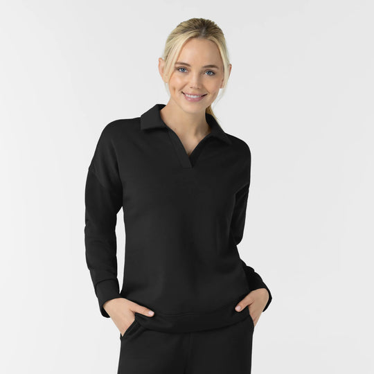 Wink Scrubs Women's Relaxed Pullover Polo Black | scrub-supply.com