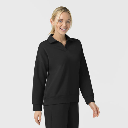Wink Scrubs Women's Relaxed Pullover Polo Black | scrub-supply.com