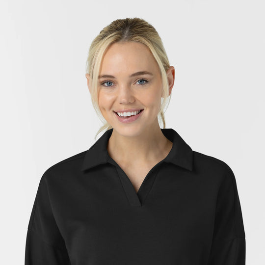 Wink Scrubs Women's Relaxed Pullover Polo Black | scrub-supply.com