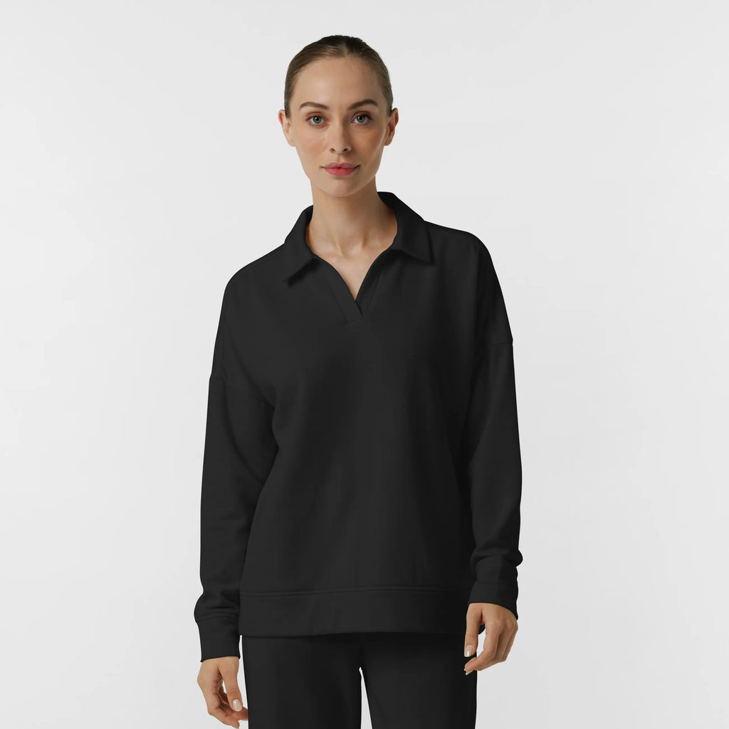 Wink Scrubs Women's Relaxed Pullover Polo Black | scrub-supply.com