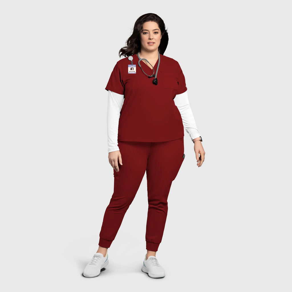 Wink Scrubs Women's Thrive V-Neck Tuck-In Scrub Top Burgundy | scrub-supply.com