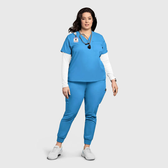 Wink Scrubs Women's Thrive V-Neck Tuck-In Scrub Top Malibu Blue | scrub-supply.com