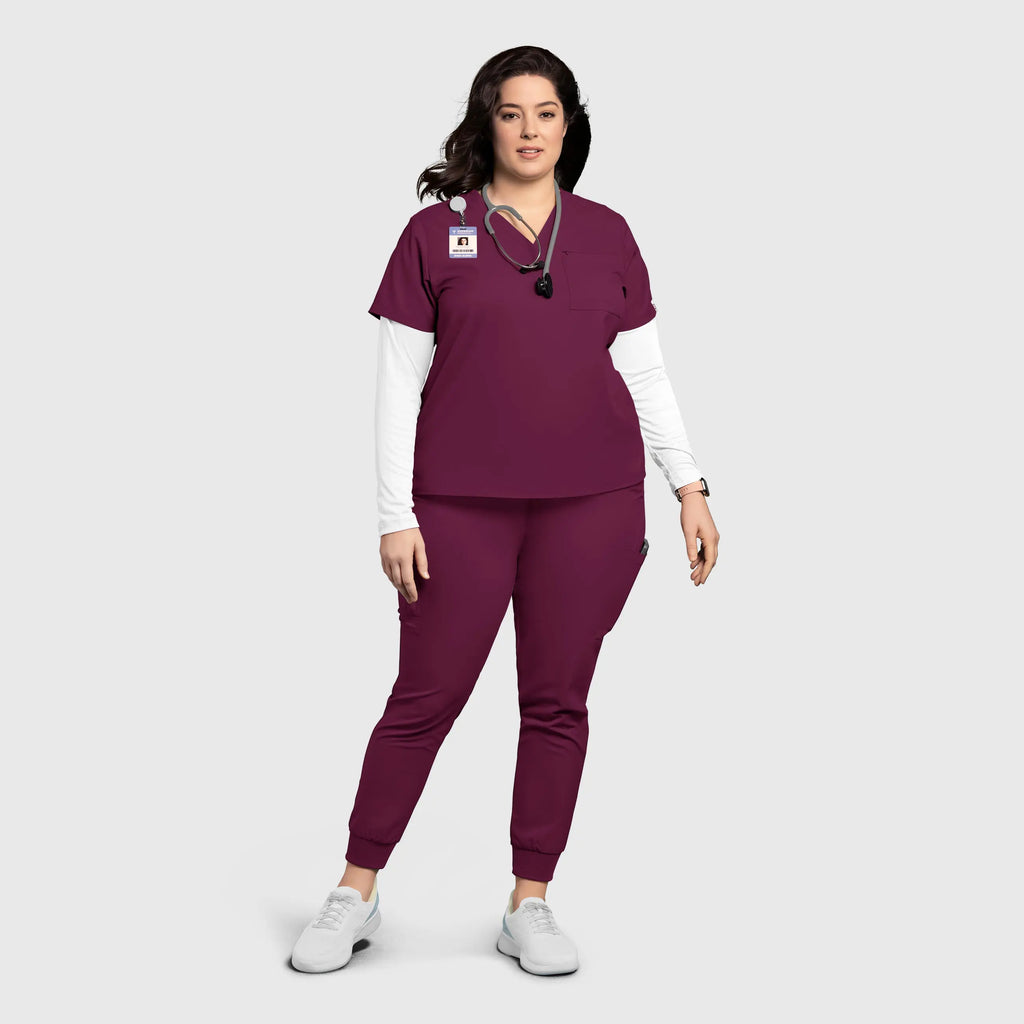 Wink Scrubs Women's Thrive V-Neck Tuck-In Scrub Top Wine | scrub-supply.com