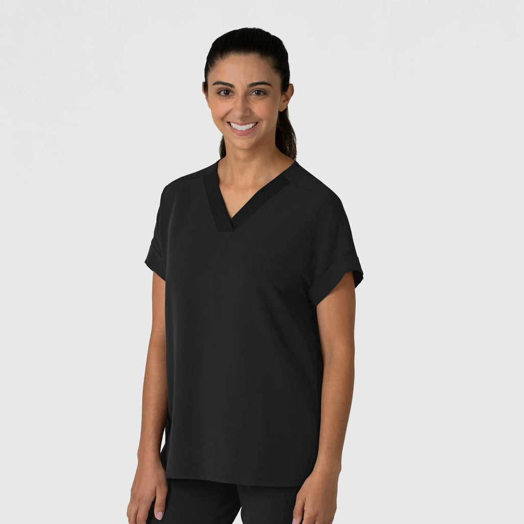 Wink Scrubs Women's Drop Shoulder Boxy Scrub Top Black | scrub-supply.com