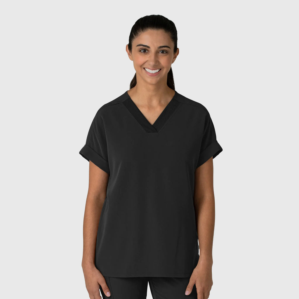 Wink Scrubs Women's Drop Shoulder Boxy Scrub Top Black | scrub-supply.com