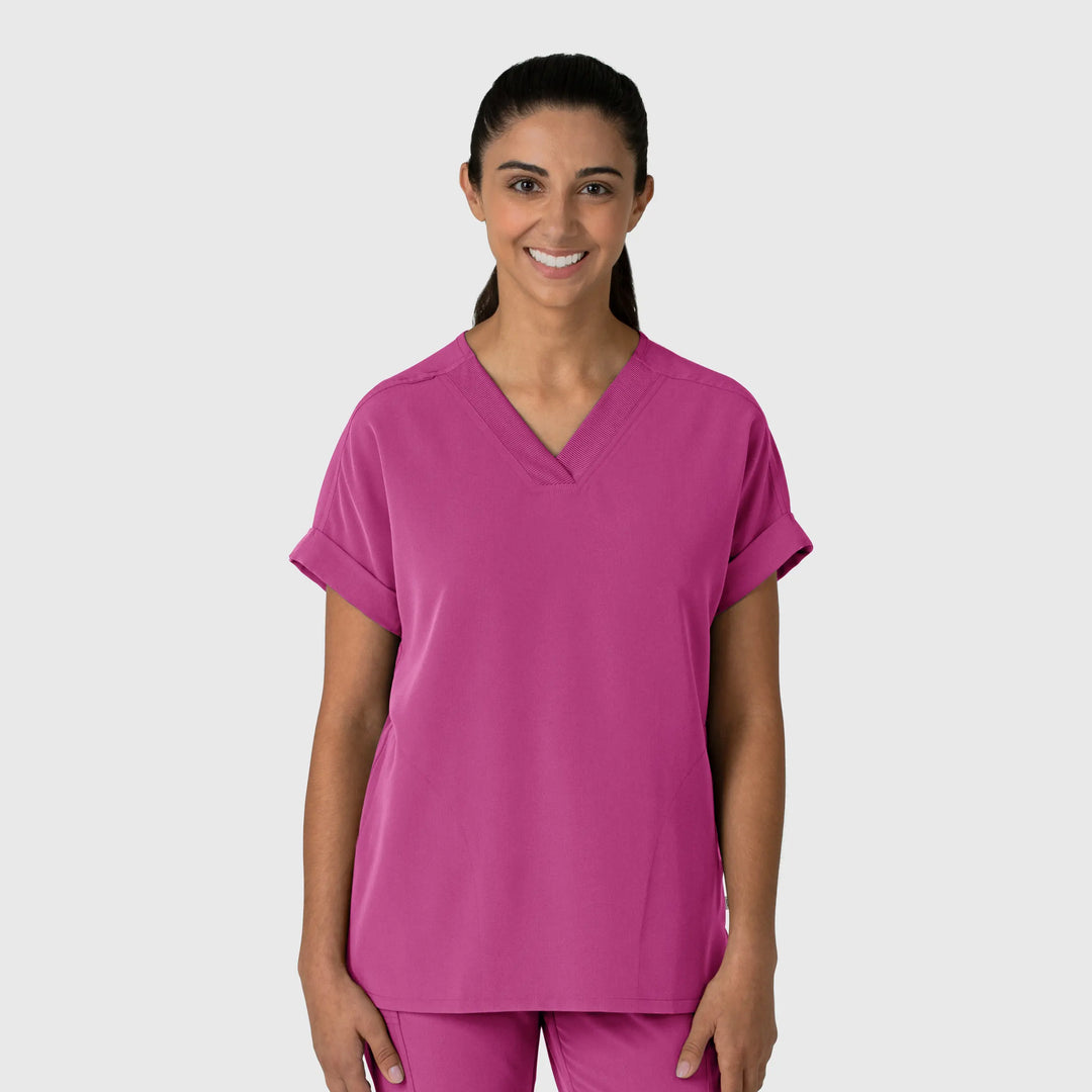 Wink Scrubs Women's Drop Shoulder Boxy Scrub Top Raspberry | scrub-supply.com