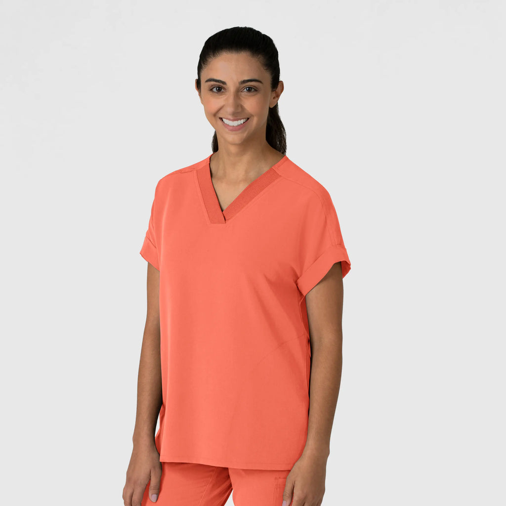 Wink Scrubs Women's Drop Shoulder Boxy Scrub Top Sugar Coral | scrub-supply.com