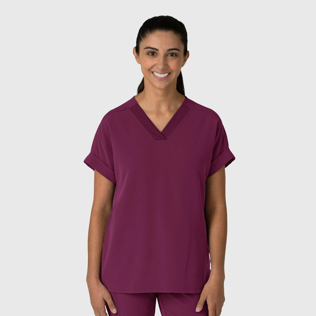 Wink Scrubs Women's Drop Shoulder Boxy Scrub Top Wine | scrub-supply.com