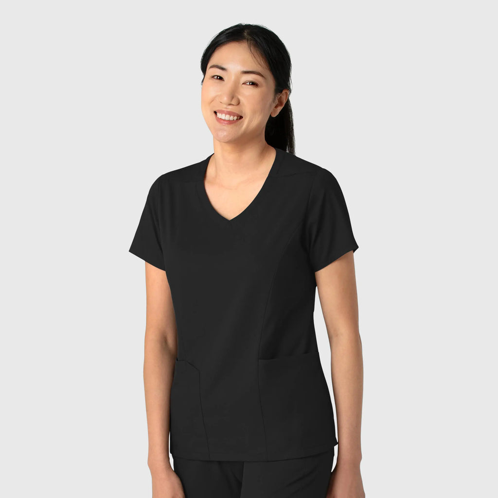 Wink Scrubs Women's 2-Pocket V-Neck Scrub Top Black | scrub-supply.com