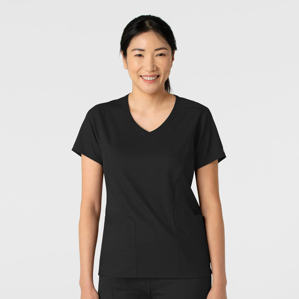 Wink Scrubs Women's 2-Pocket V-Neck Scrub Top Black | scrub-supply.com