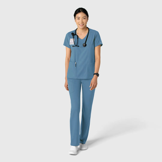 Wink Scrubs Women's 2-Pocket V-Neck Scrub Top Pacific Blue | scrub-supply.com