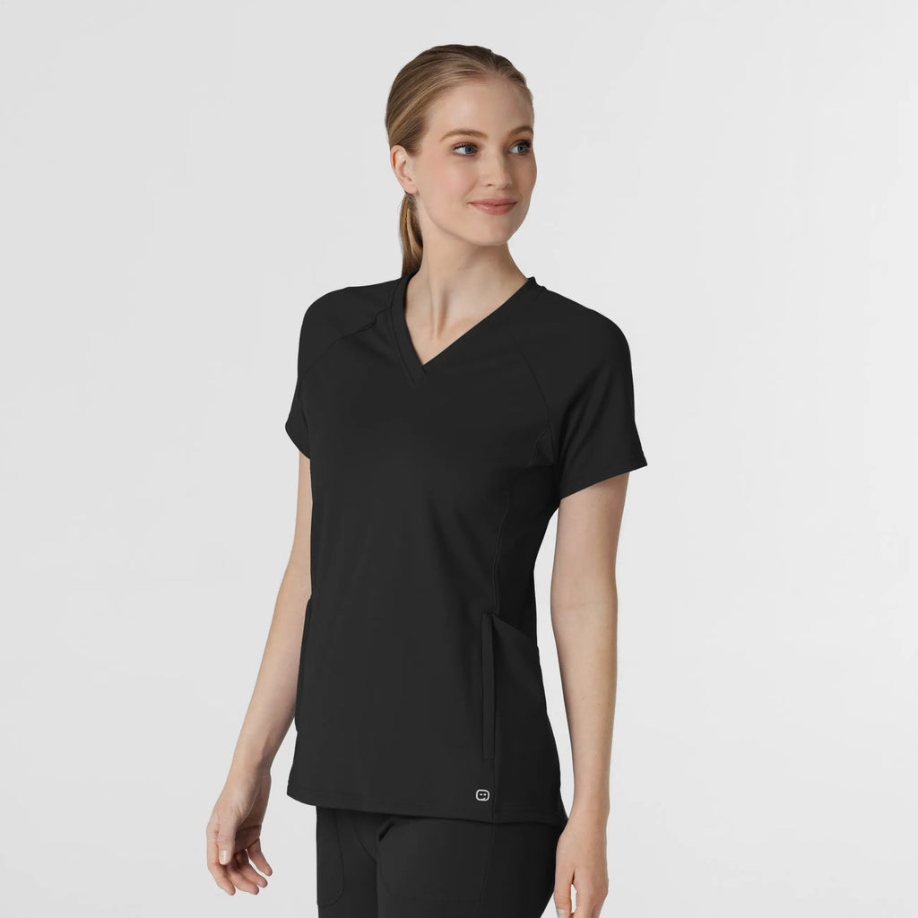 Wink Scrubs Knit Women's Flex-n-Reach V-Neck Raglan Scrub Top Black | scrub-supply.com