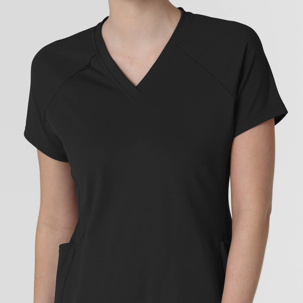 Wink Scrubs Knit Women's Flex-n-Reach V-Neck Raglan Scrub Top Black | scrub-supply.com