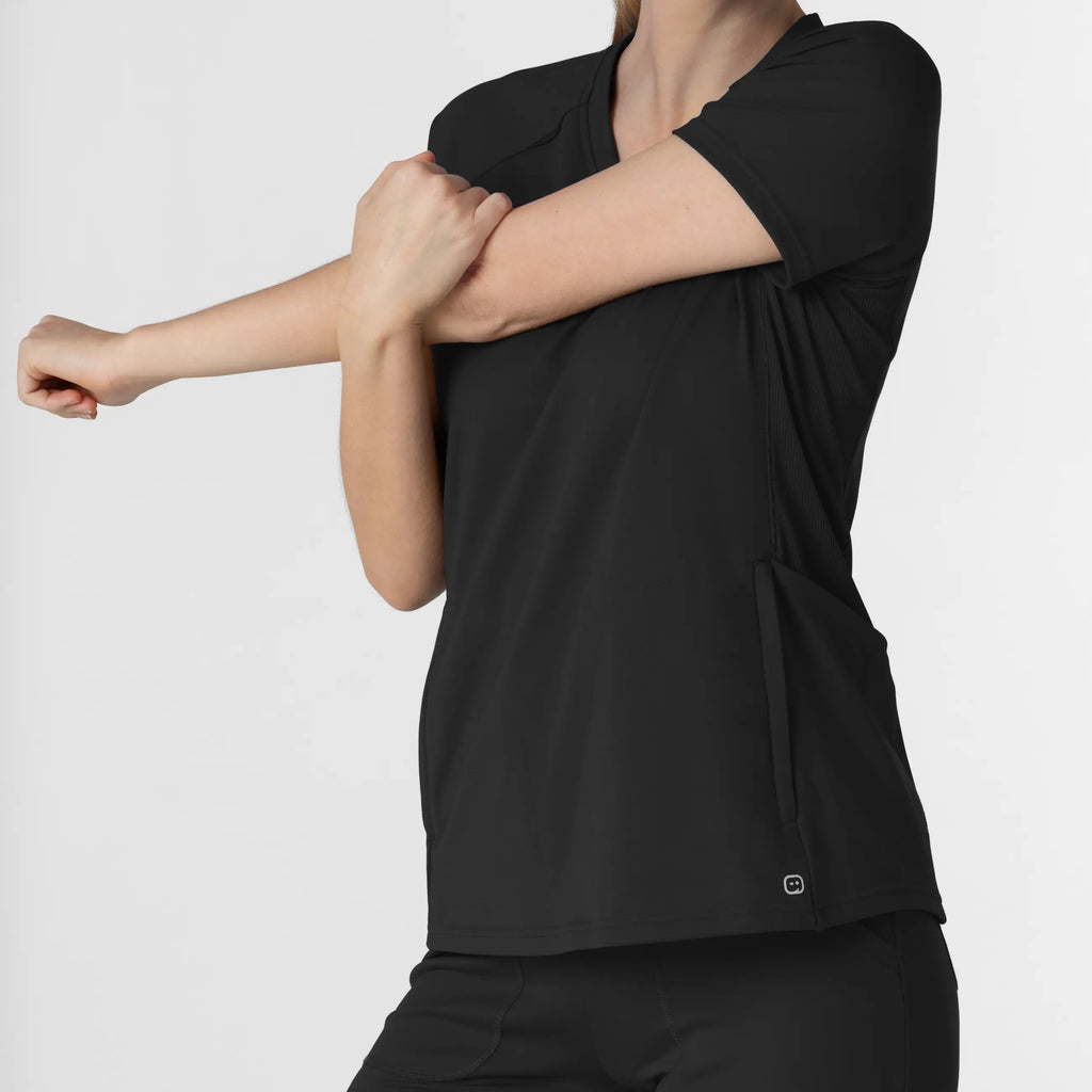 Wink Scrubs Knit Women's Flex-n-Reach V-Neck Raglan Scrub Top Black | scrub-supply.com