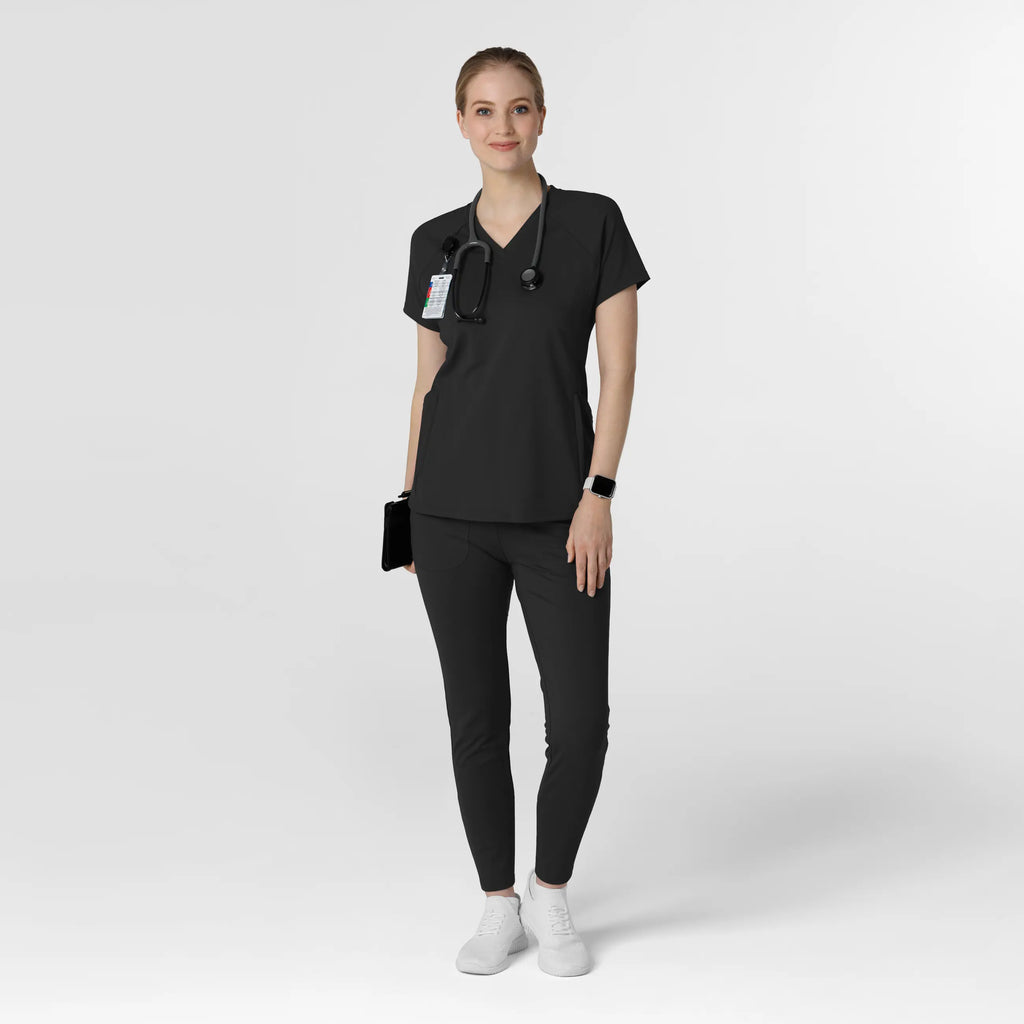 Wink Scrubs Women's Knit Flex-n-Reach V-Neck Raglan Scrub Top Black | scrub-supply.com