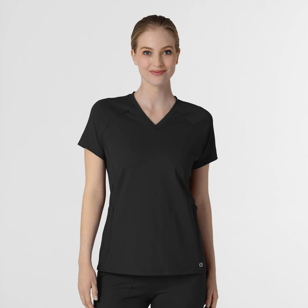 Wink Scrubs Knit Women's Flex-n-Reach V-Neck Raglan Scrub Top Black | scrub-supply.com