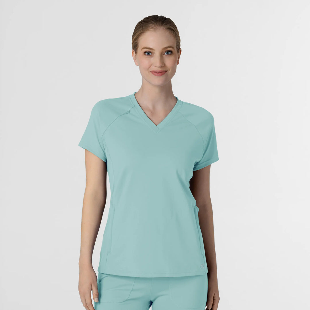 Wink Scrubs Women's Knit Flex-n-Reach V-Neck Raglan Scrub Top Coastal Blue | scrub-supply.com