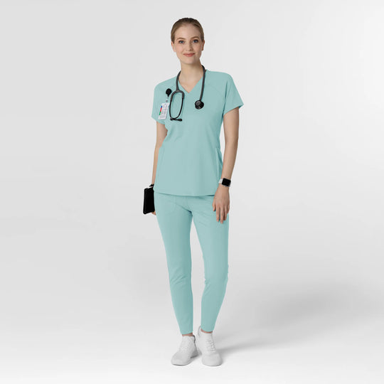 Wink Scrubs Women's Knit Flex-n-Reach V-Neck Raglan Scrub Top Coastal Blue | scrub-supply.com