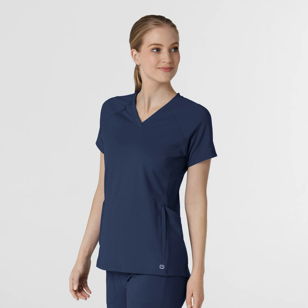 Wink Scrubs Knit Women's Flex-n-Reach V-Neck Raglan Scrub Top Navy | scrub-supply.com