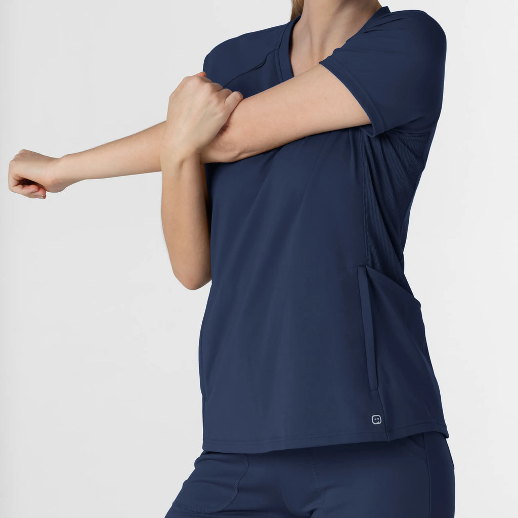 Wink Scrubs Knit Women's Flex-n-Reach V-Neck Raglan Scrub Top Navy | scrub-supply.com