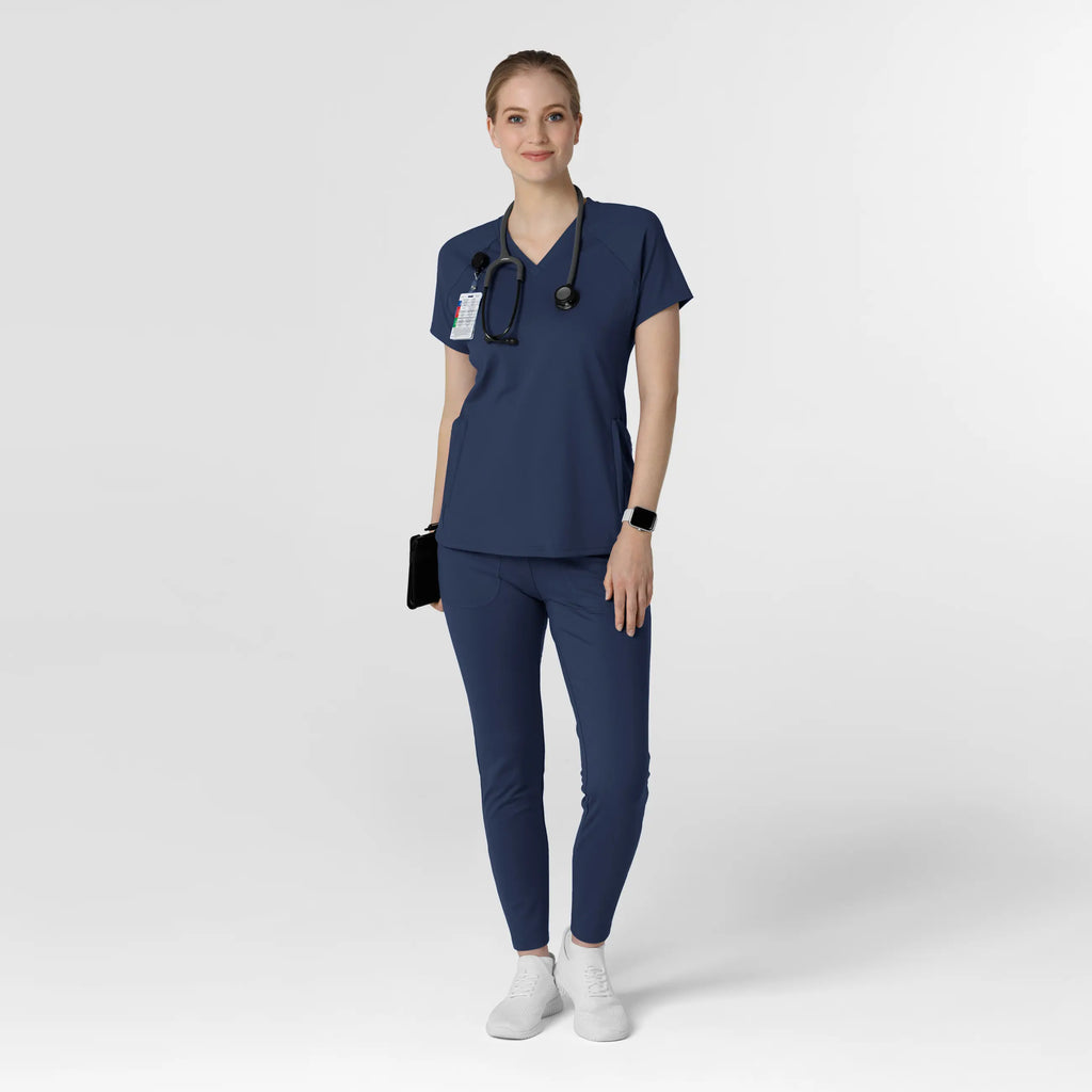 Wink Scrubs Knit Women's Flex-n-Reach V-Neck Raglan Scrub Top Navy | scrub-supply.com